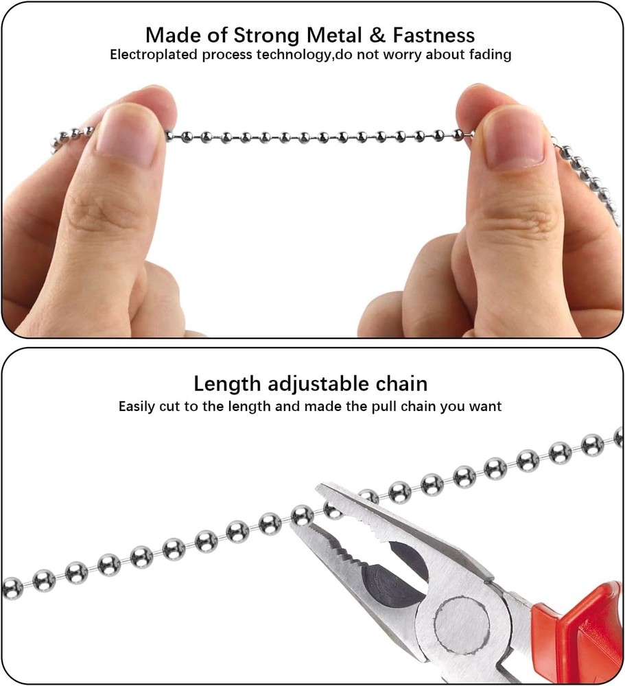 Silver Ceiling Fan Pull Chain, 12 Inches Decorative 4Pack