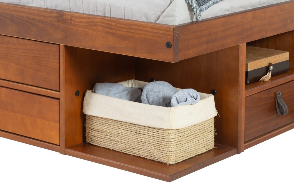 Memomad Bali Bed - Full Size Storage Platform Bed Frame with Drawers (Caramel)