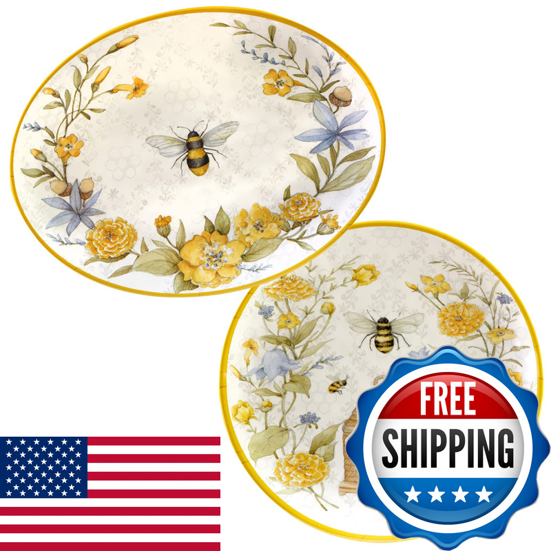 Certified International Bee Sweet 2-Piece Melamine Platter Set Includes 14