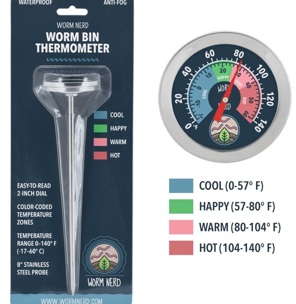 WORM NERD WORM BIN THERMOMETER~NEW