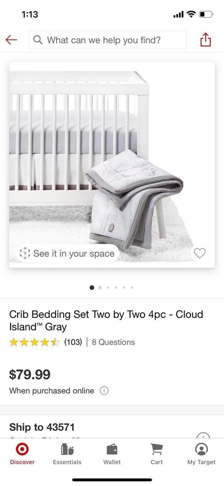 Cloud Island Crib Bedding Set Two by Two - 4 Pieces, Gray