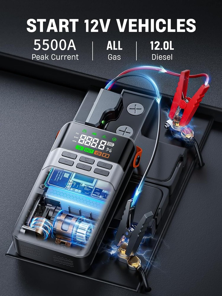 8-in-1 Car Jump Starter with Air Compressor,5500A Portable 5500A