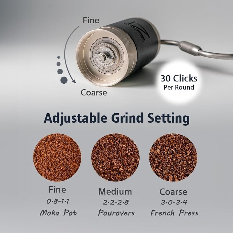 Portable Coffee Grinder Foldable Handle Conical Burr Easy Clean Adjustment New