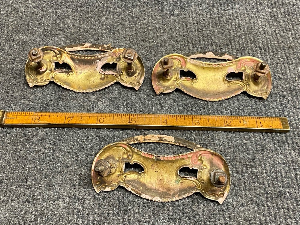 (3) Antique Brass Drawer Pulls 3” With Cast Iron Bails