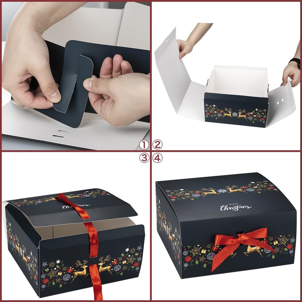 Christmas Gift Boxes with Lids 9 Pack Red Ribbon Themed Pattern Small Presents