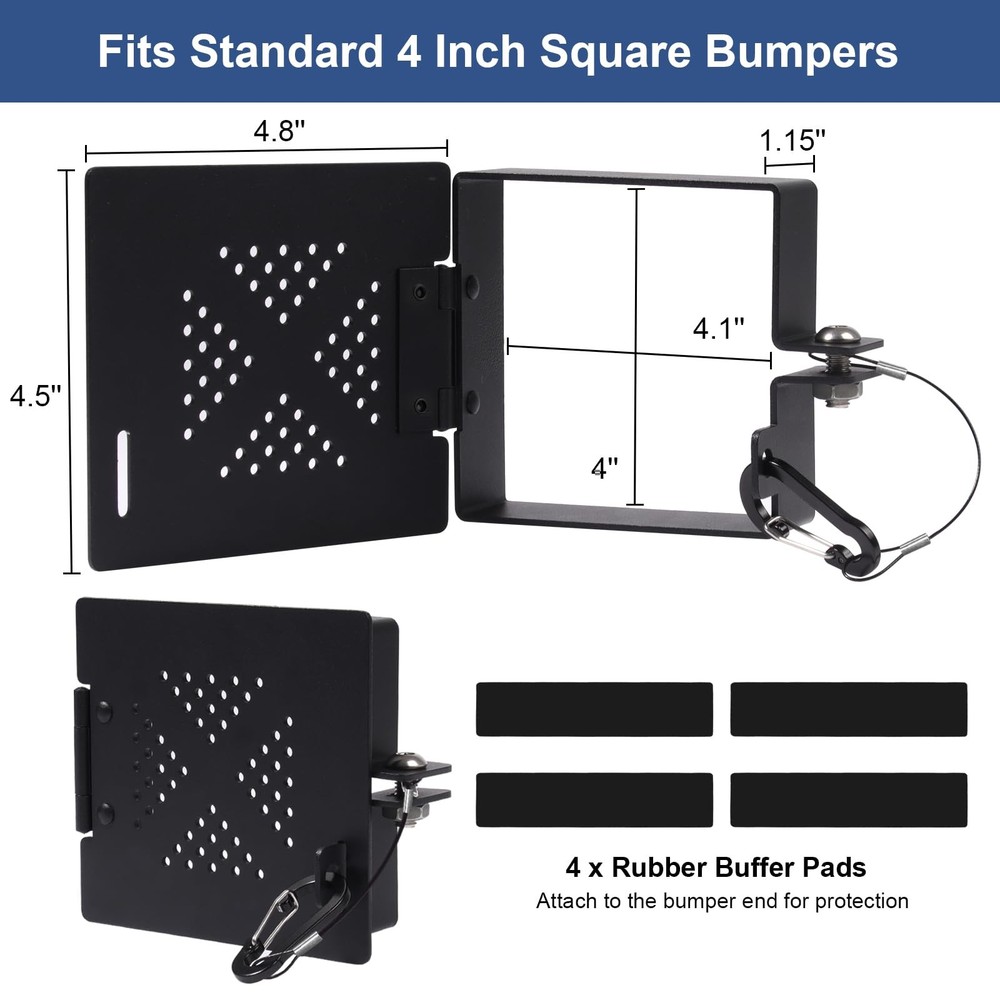 2 Pack RV Bumper End Caps, Metal Cover for 4" Square Bumpers, Secure Sewer Hose