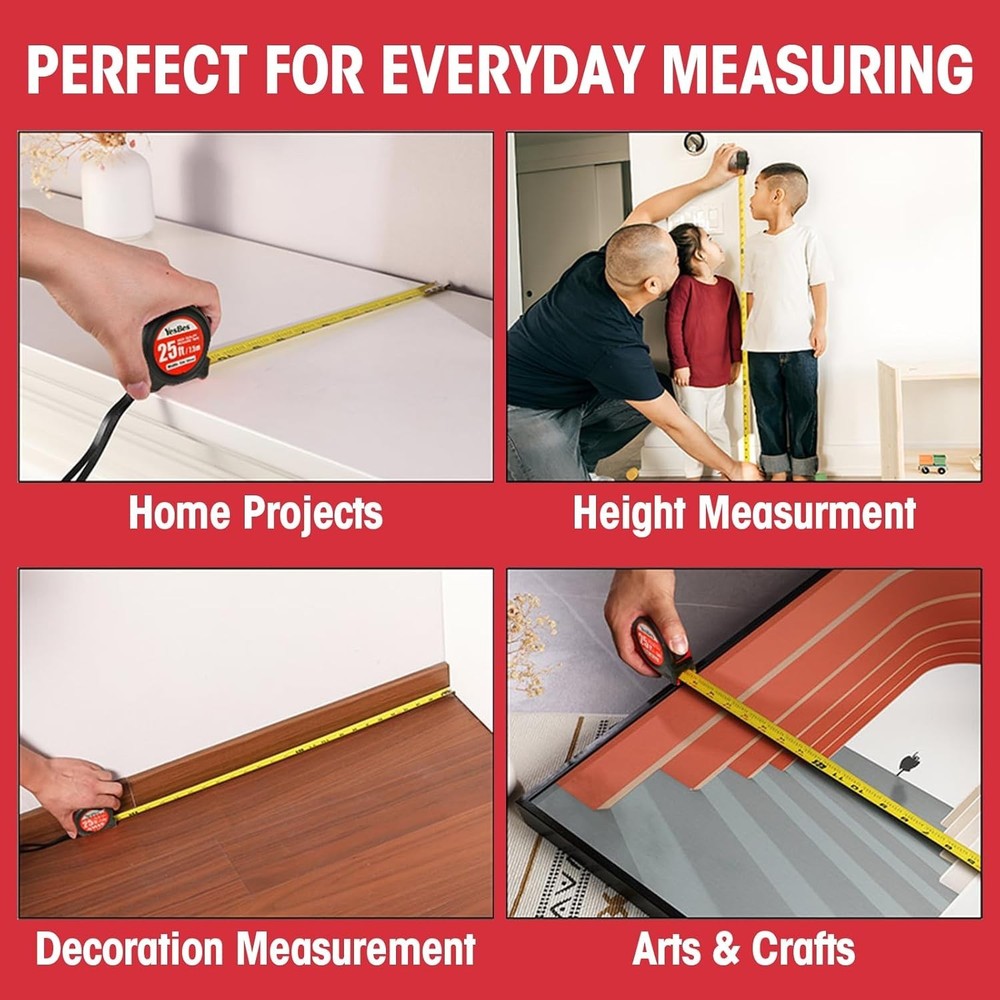 Measuring Tape 25 ft Bulk Pack Easy Read Retractable Self-Lock 5 Pack