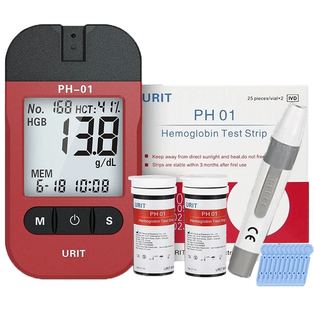 Blood Hemoglobin Tester Kit - 50 Strips, Lancets - Large Memory tuh