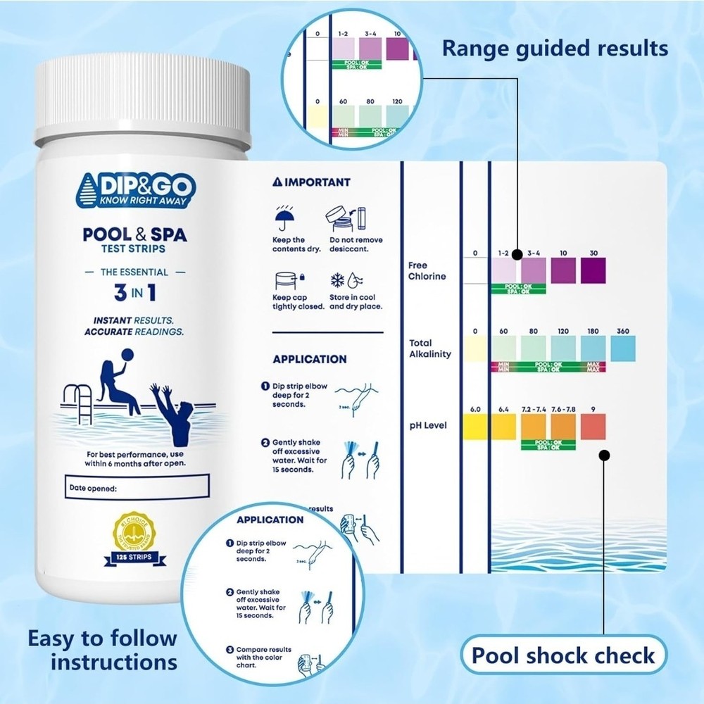 Pool and Spa Test Strips - 125 Count 3-in-1 Kit