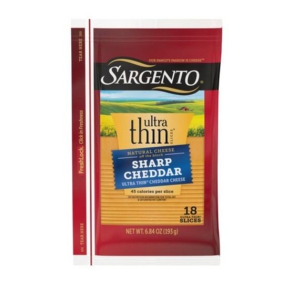 Sargento Ultra-Thin Sharp Cheddar Cheese, 18 count, 6.84 oz 2 Pack