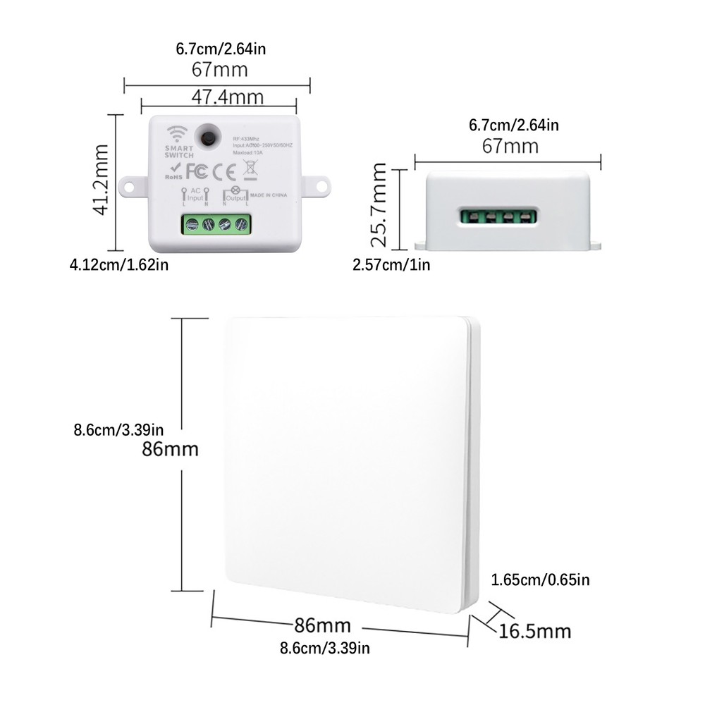 New 433MHz Wireless Remote Control Kinetic Self-powered Wall Light Switch