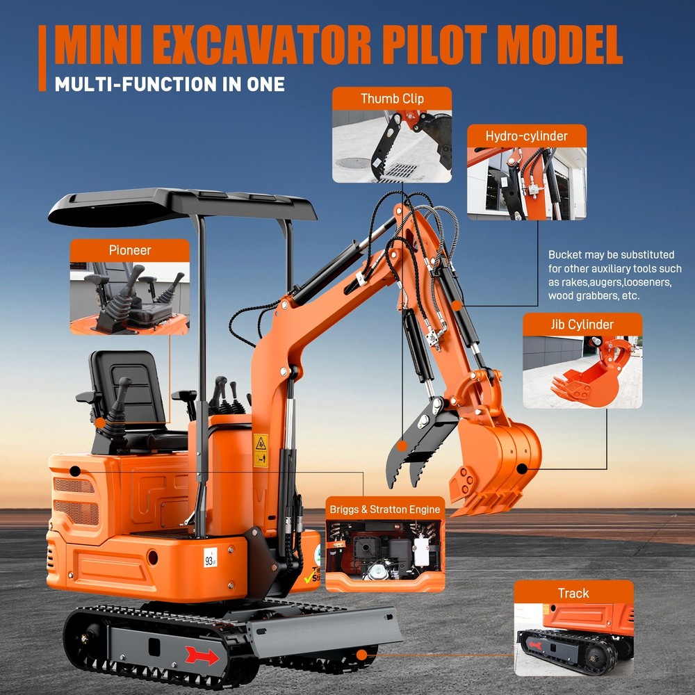 1 Ton Mini Excavator – Tracked with B&S Engine & Pilot Control System NEW