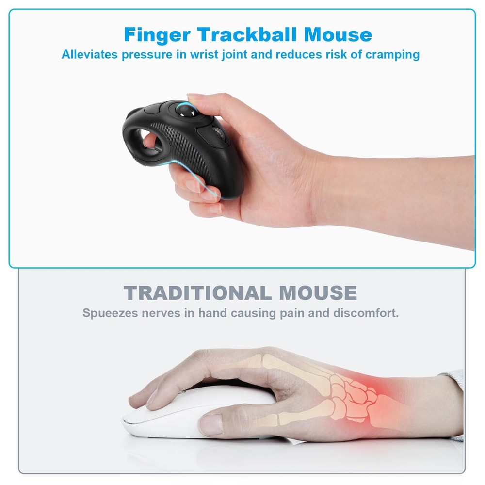 welspo Wireless USB Handheld Finger Trackball(Black) Mouse with Laser Pointer
