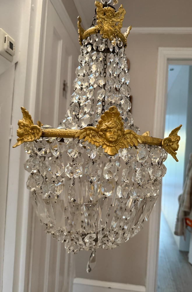 antique large empire basket chandelier with Putti Cherubs