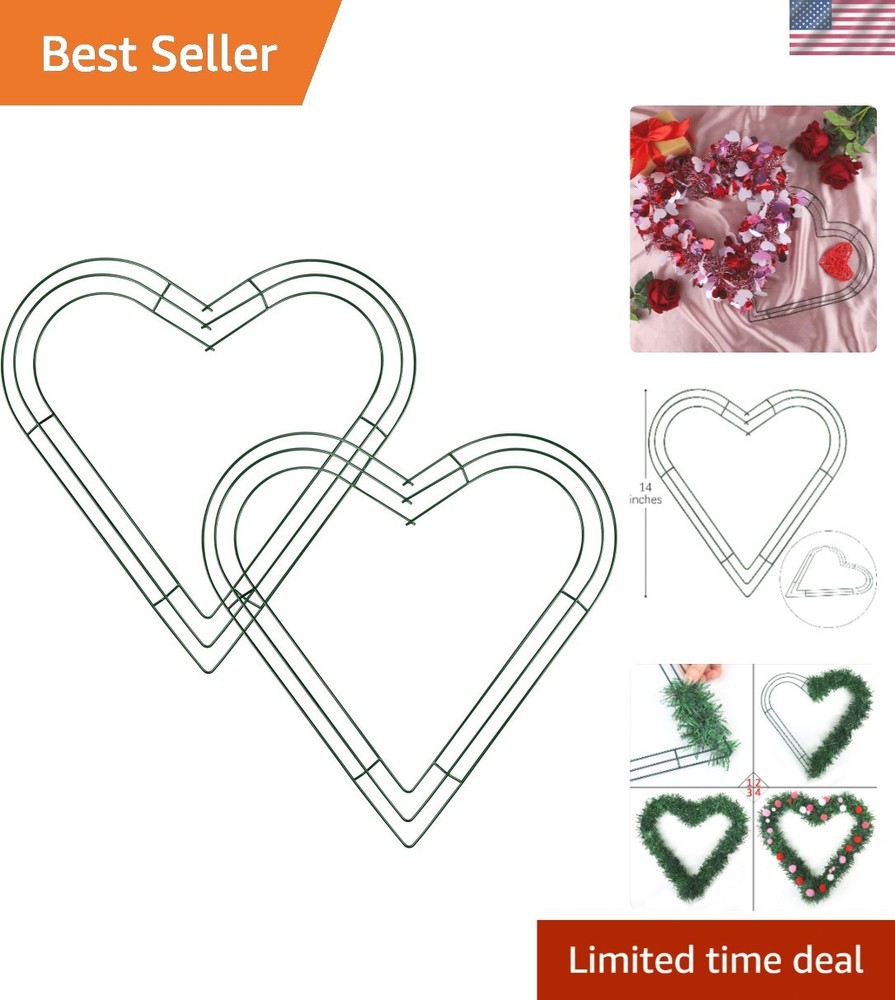 Heart Wreath Frame Metal 14 Inch for DIY Spring Wedding Garden Decor 2 Pack