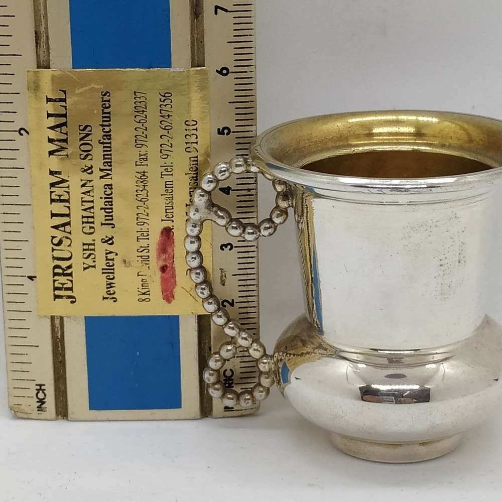 Handmade sterling silver Kiddush cup handle silver pearls shape small cup size