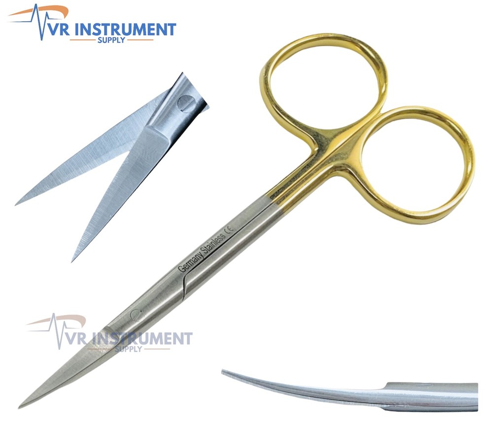 T/C Germany Inserts Operating Dissecting Iris Scissors Curved 4.5" Sharp/Sharp