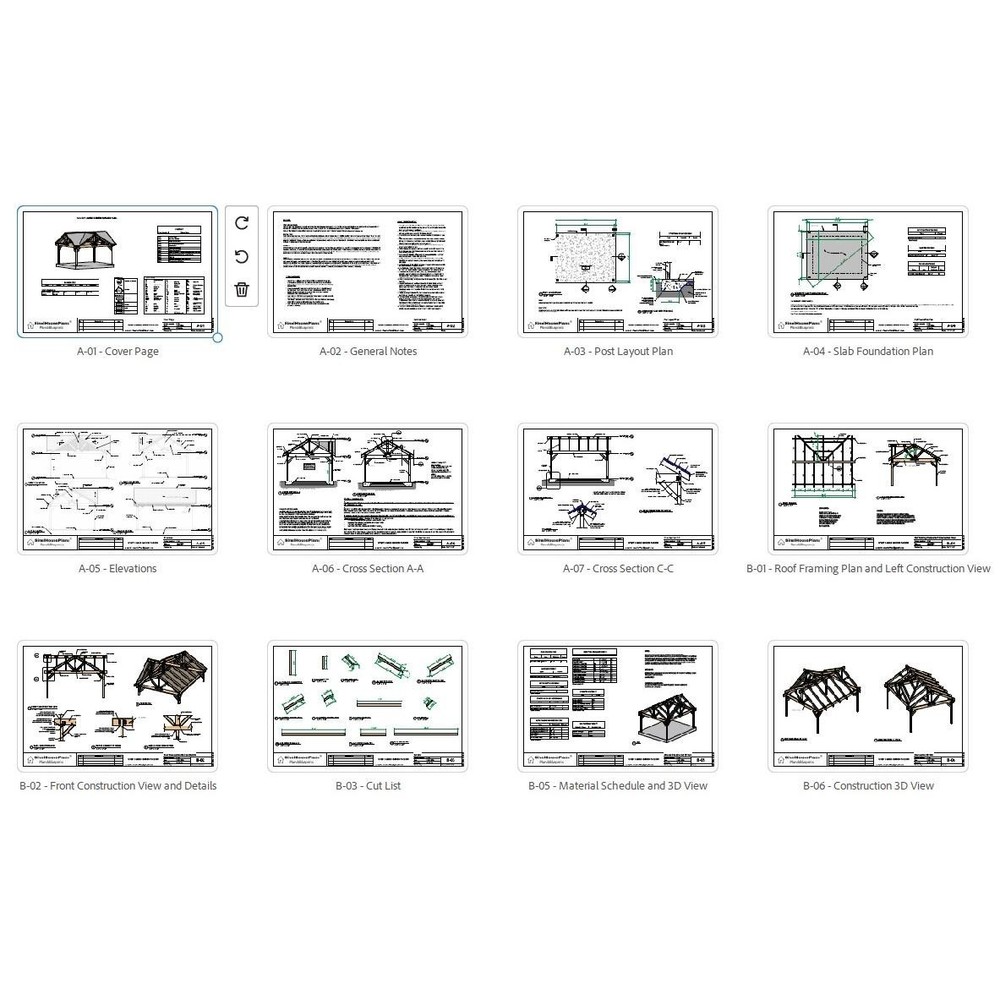 3 Gable Backyard Pavilion plans-Post and Beam Covered Patio Construction Bluepri