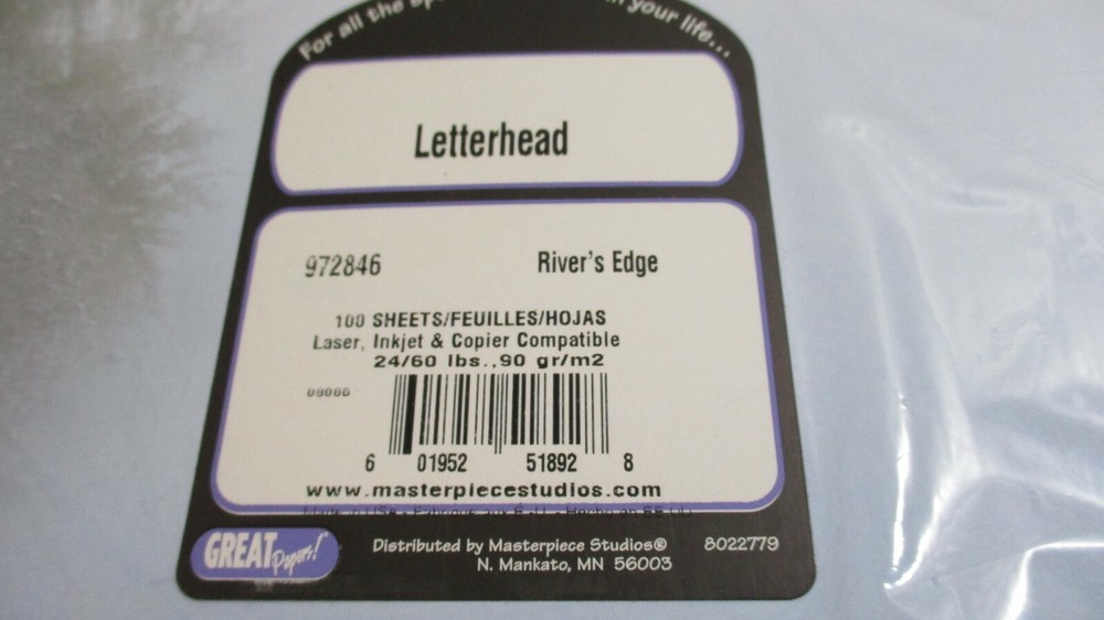 MASTERPIECE STUDIOS~24 Sheets RIVER'S EDGE Computer LETTERHEAD PRINTER PAPER