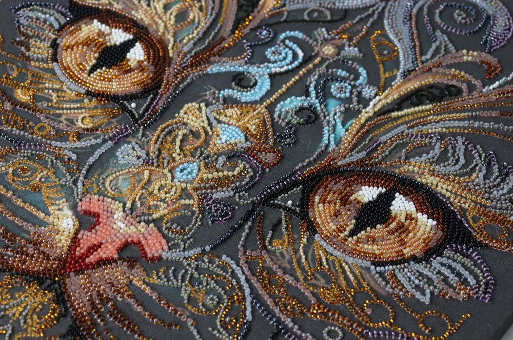 Bead Embroidery Kit Cat Beaded stitching Beadwork DIY Abris Art