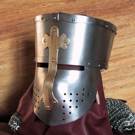 German Templar Half Crusader 18GA Medieval Warrior Helmet with Adjustable Leathe