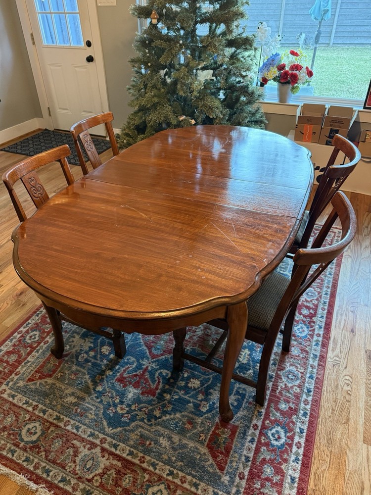 Solid Wood 6 Person Dining Table with 4 Chairs Set