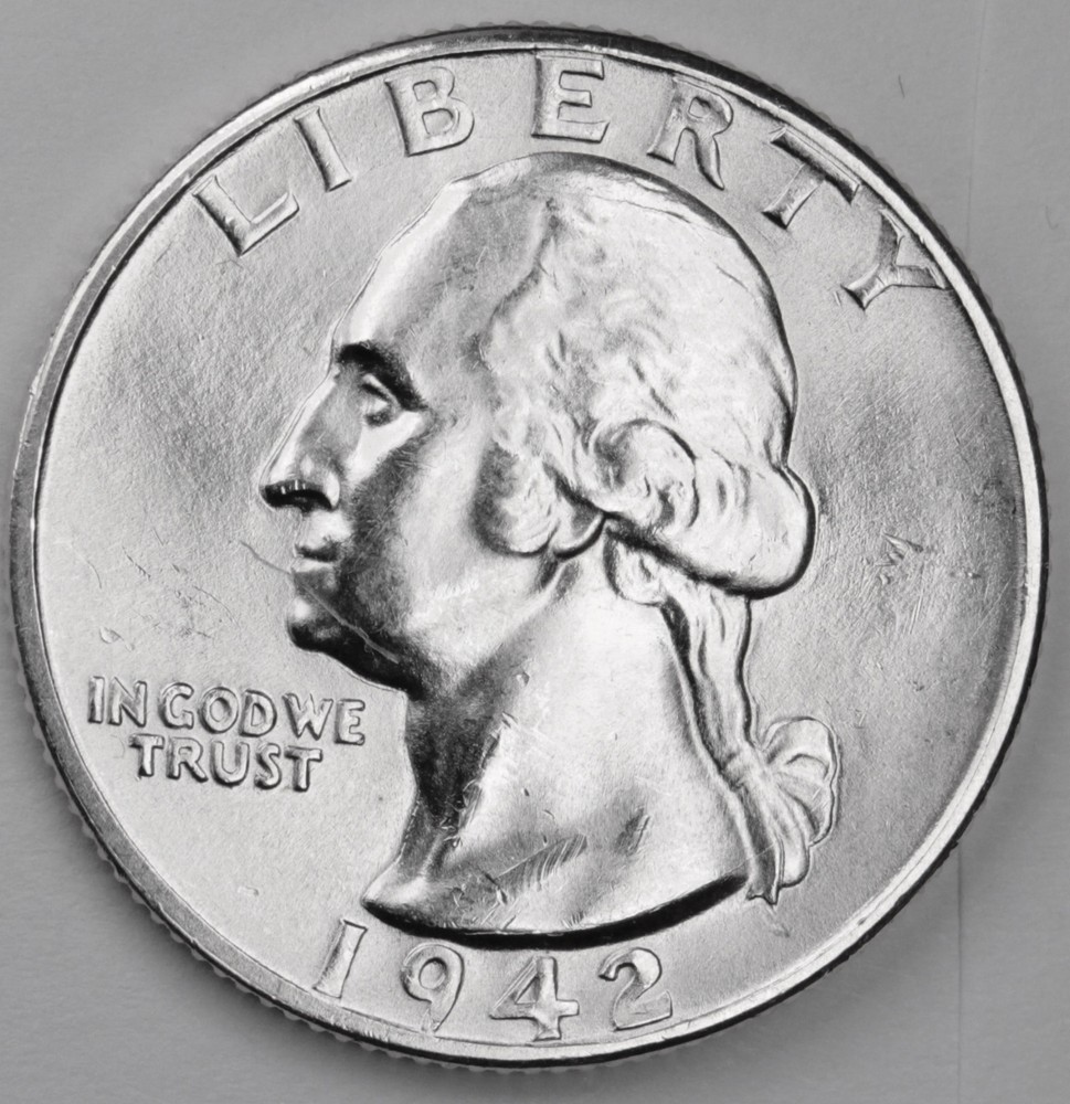 1942-d Washington Quarter. Blast White, Minimum Bag Marks. Choice BU (Inventory)
