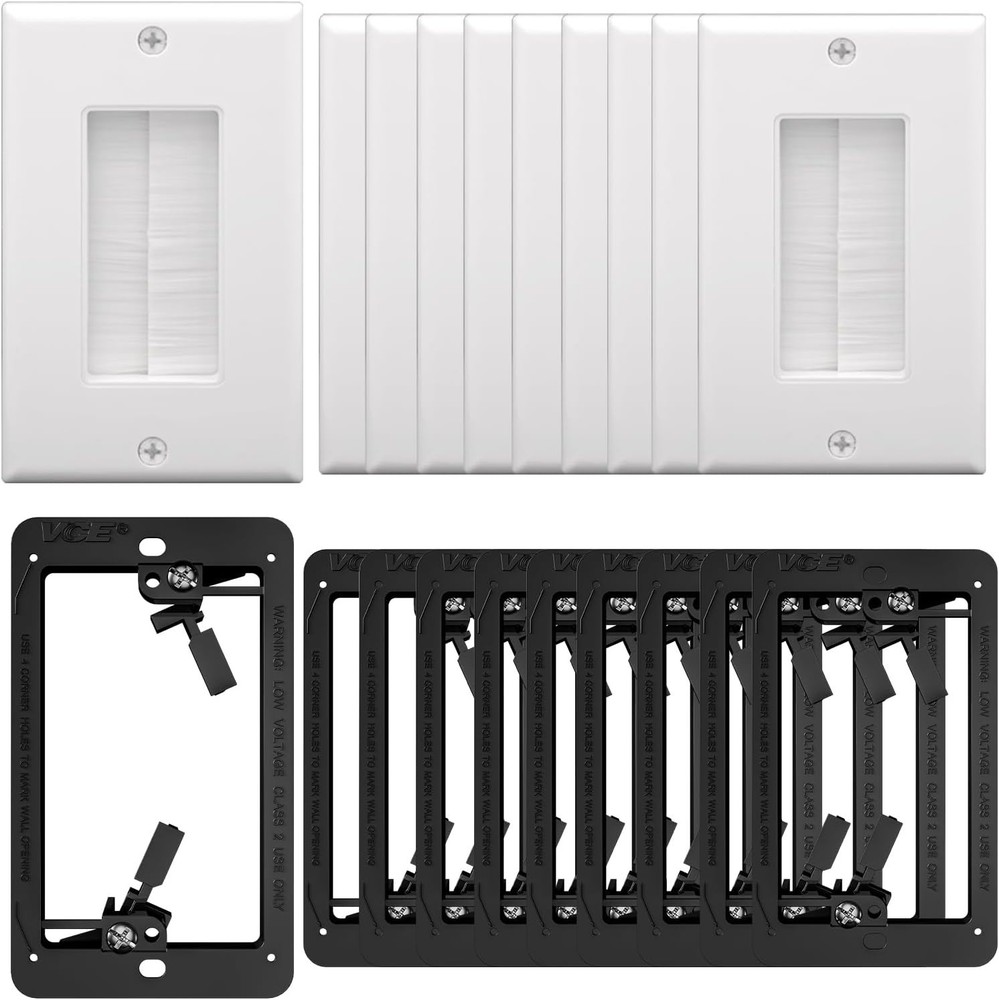 Brush Bristle Opening Decor Bulk Cable Wire Wall Face Plate,  White 2-pack