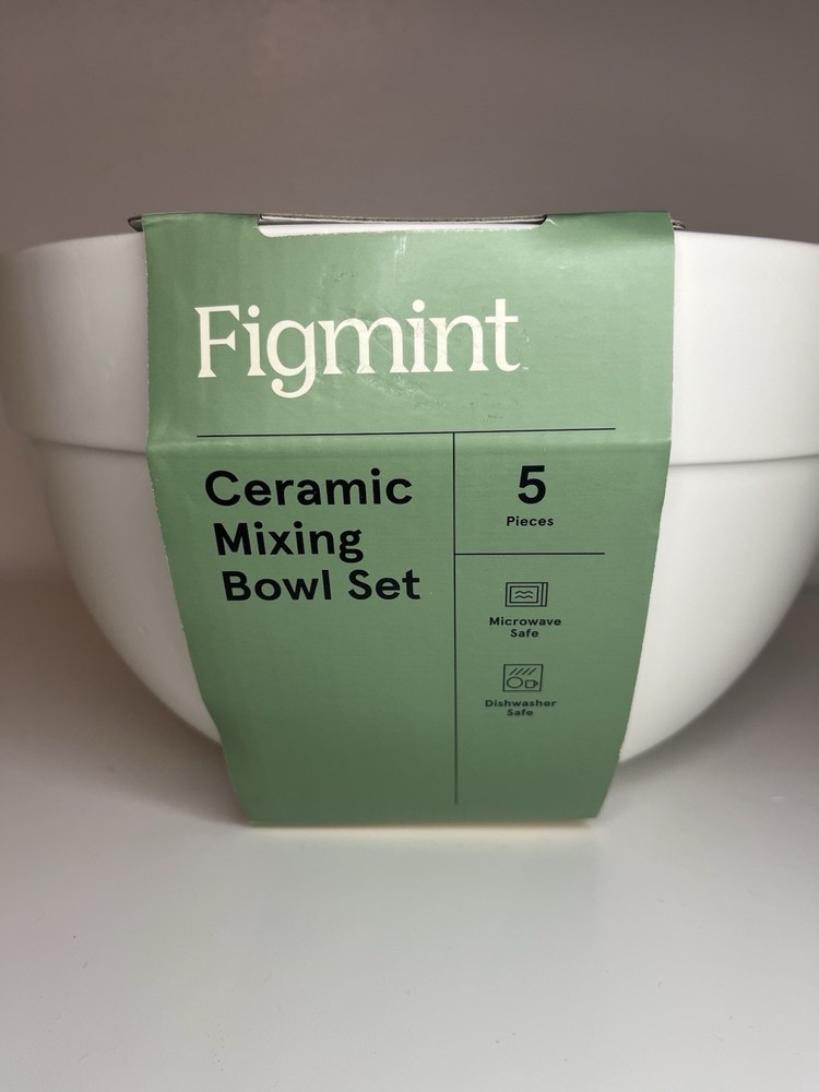 5pc Earthenware Ceramic Mixing Bowl Set Cream - Figmint