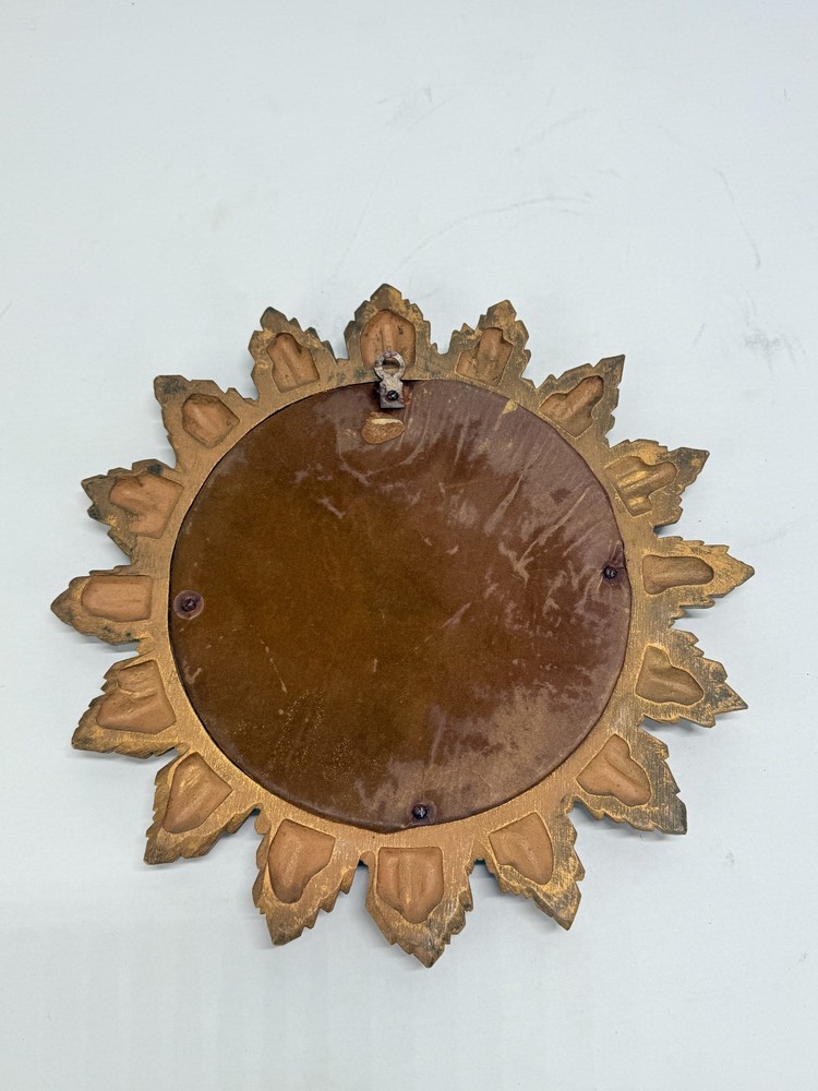 Vintage Composition Sunburst Mirror with Distressed Convex Plate