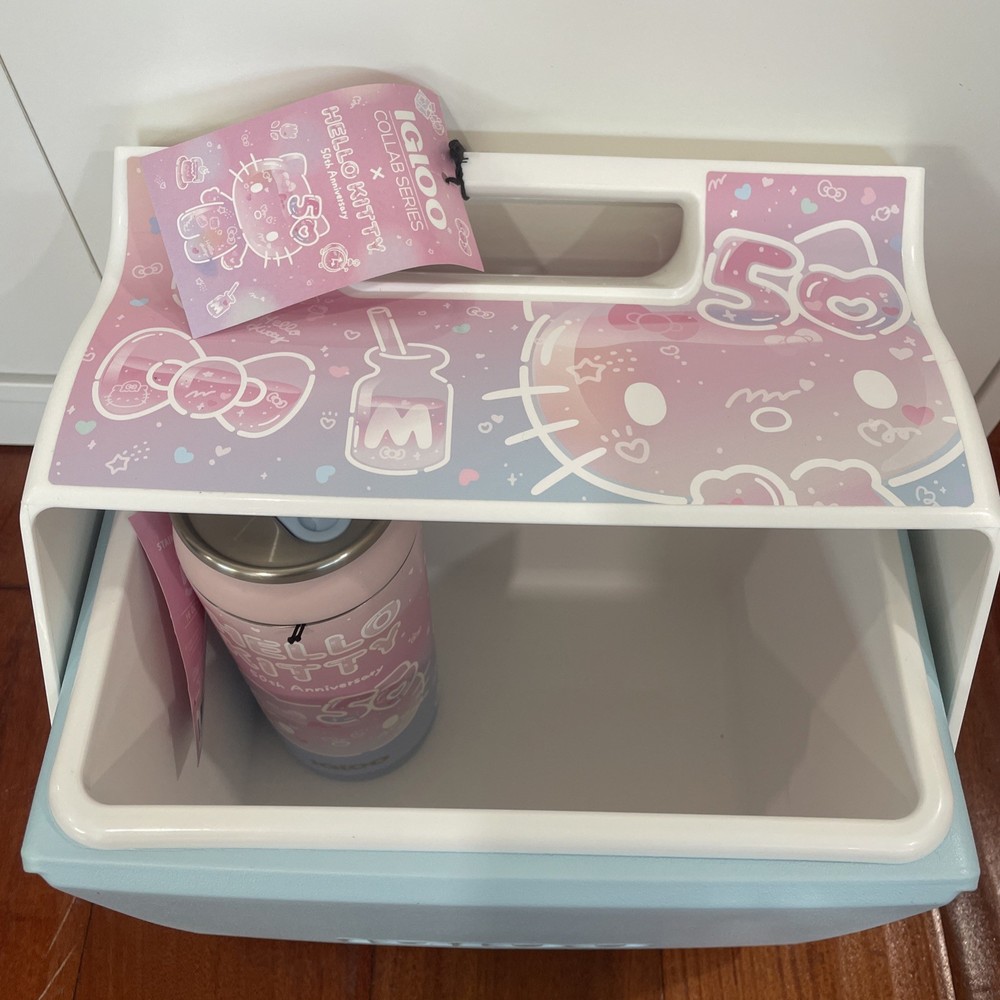 Hello Kitty 50th Anniversary Igloo Playmate 7 QT Cooler + 16 Oz Can Bundle