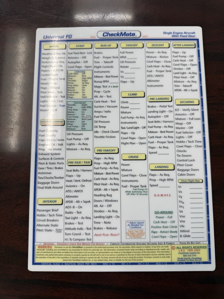 Checkmate Universal Checklist For Single Engine Aircraft With Fixed Gear