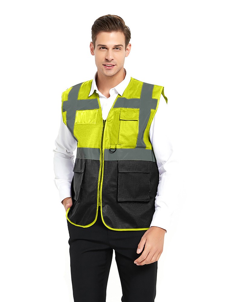 5Pockets High Visibility Safety Vest with Reflective Strips Working Uniform Vest