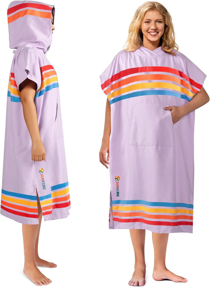Surf Poncho Changing Robe with Hood, Quick Dry Microfiber Wetsuit Changing Towel