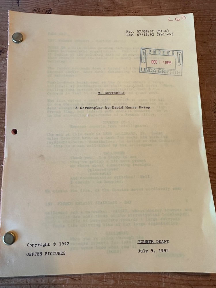 M BUTTERFLY  MOVIE ORIGINAL SCREENPLAY SCRIPT JEREMY IRONS