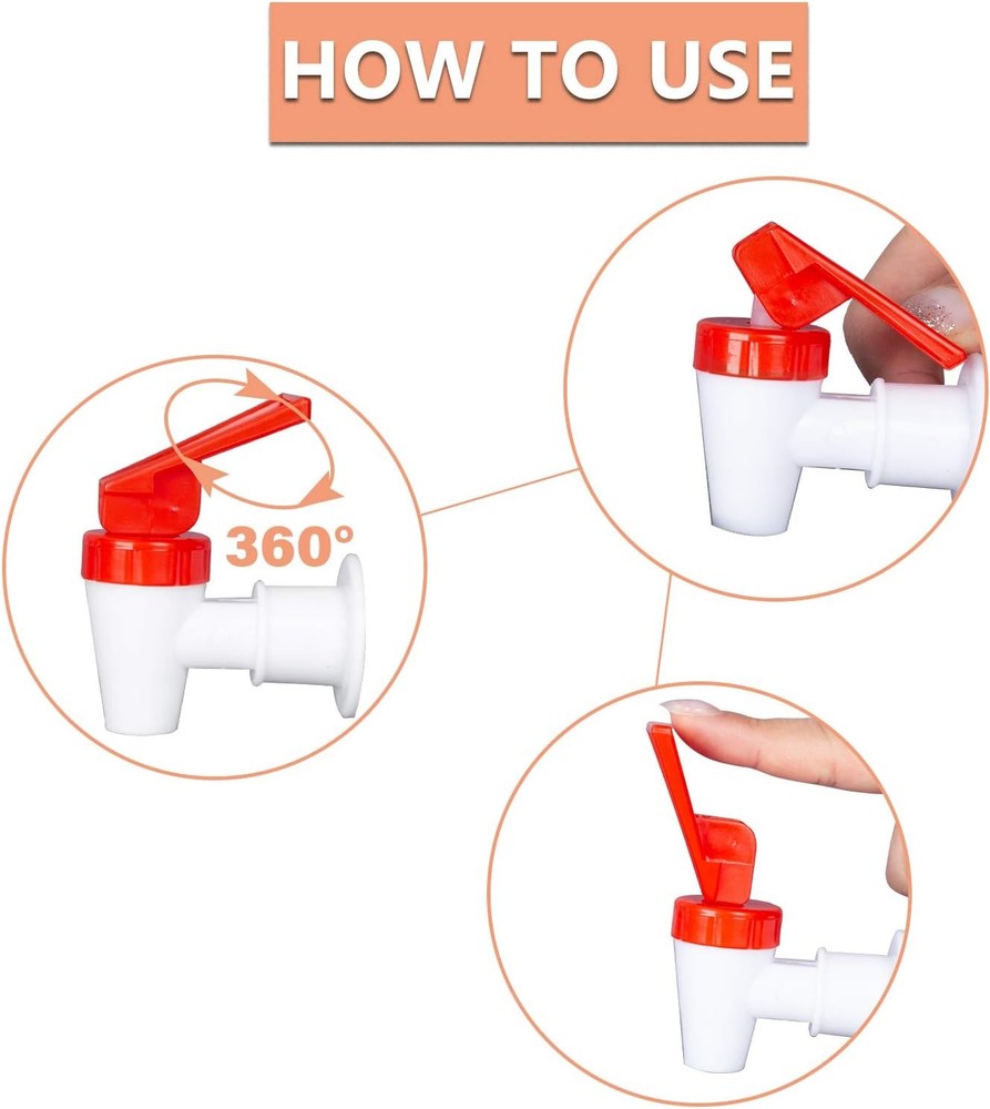 4 Pack Replacement Water Dispenser Faucets - 2 Red & 2 Blue Plastic Spigots, 3/8