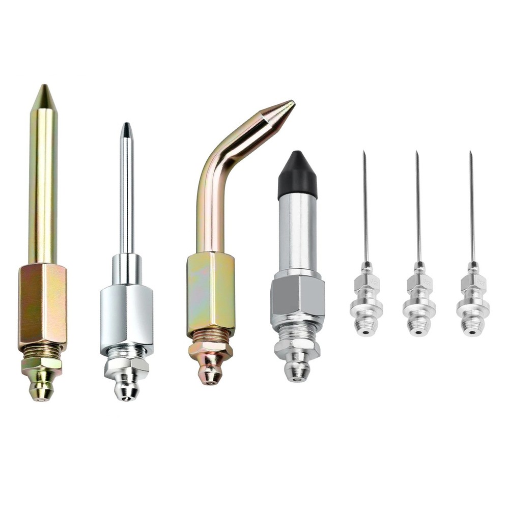 Grease Needle Nozzle Set 7pcs with Bent Tip Straight Nozzle and Rubber Adapter