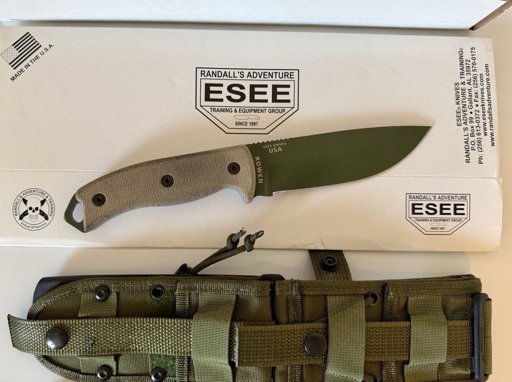 ESEE 5 KNIFE IN BOX GREEN HANDLE AND BLADE