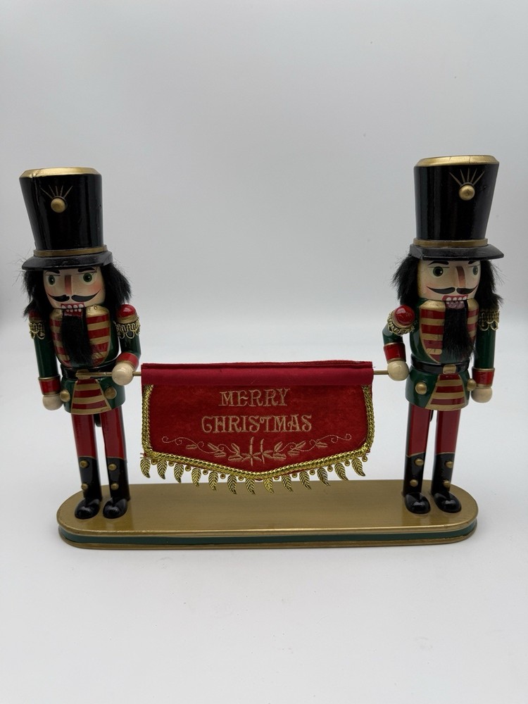 Traditional Nutcracker Duo "Merry Christmas" Tabletop Banner Display