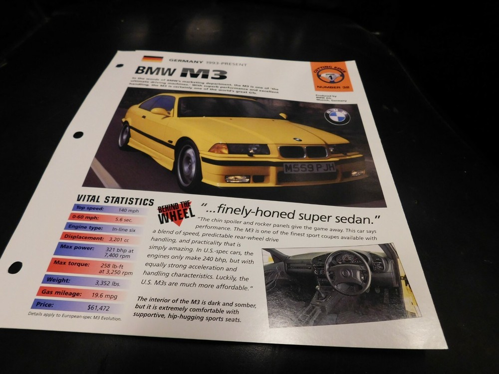 1993+ BMW M3 Spec Sheet Brochure Photo Poster