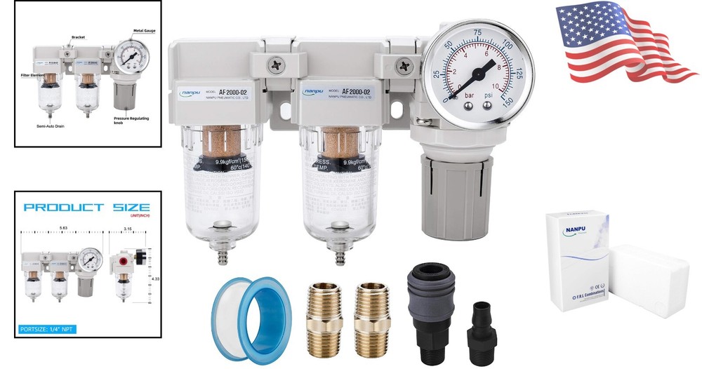 High-Filtration NPT Air Drying System - Double Filter, Regulator Combo