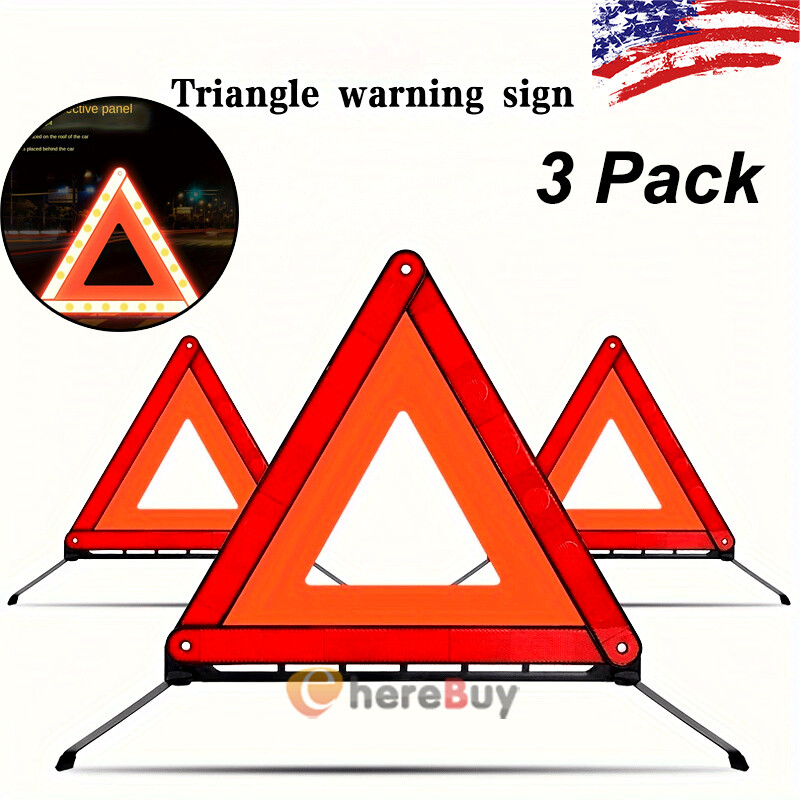 3x Large Warning Car Triangle Reflective Road Emergency Breakdown Safety Hazard