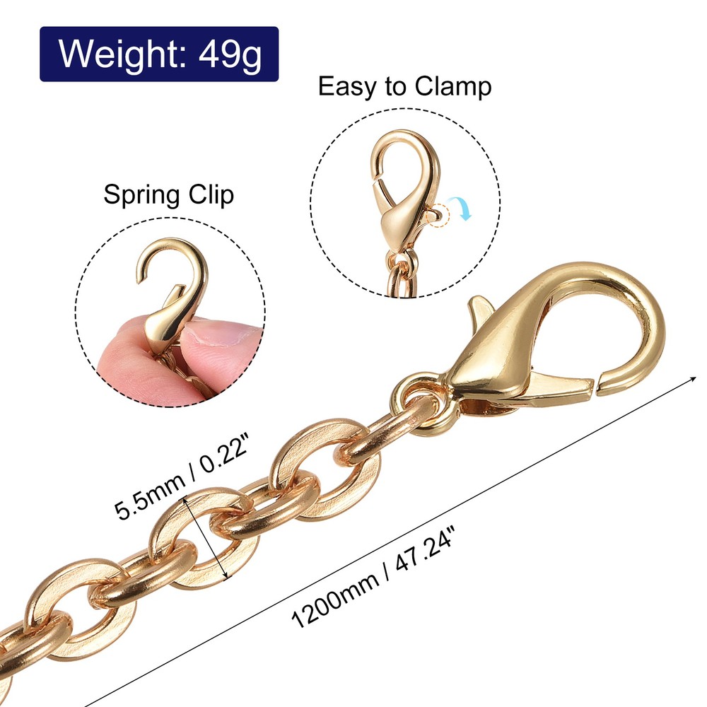 47"x0.22" Purse Chain Strap, Purse Handle Shoulder Replacement Strap, Gold