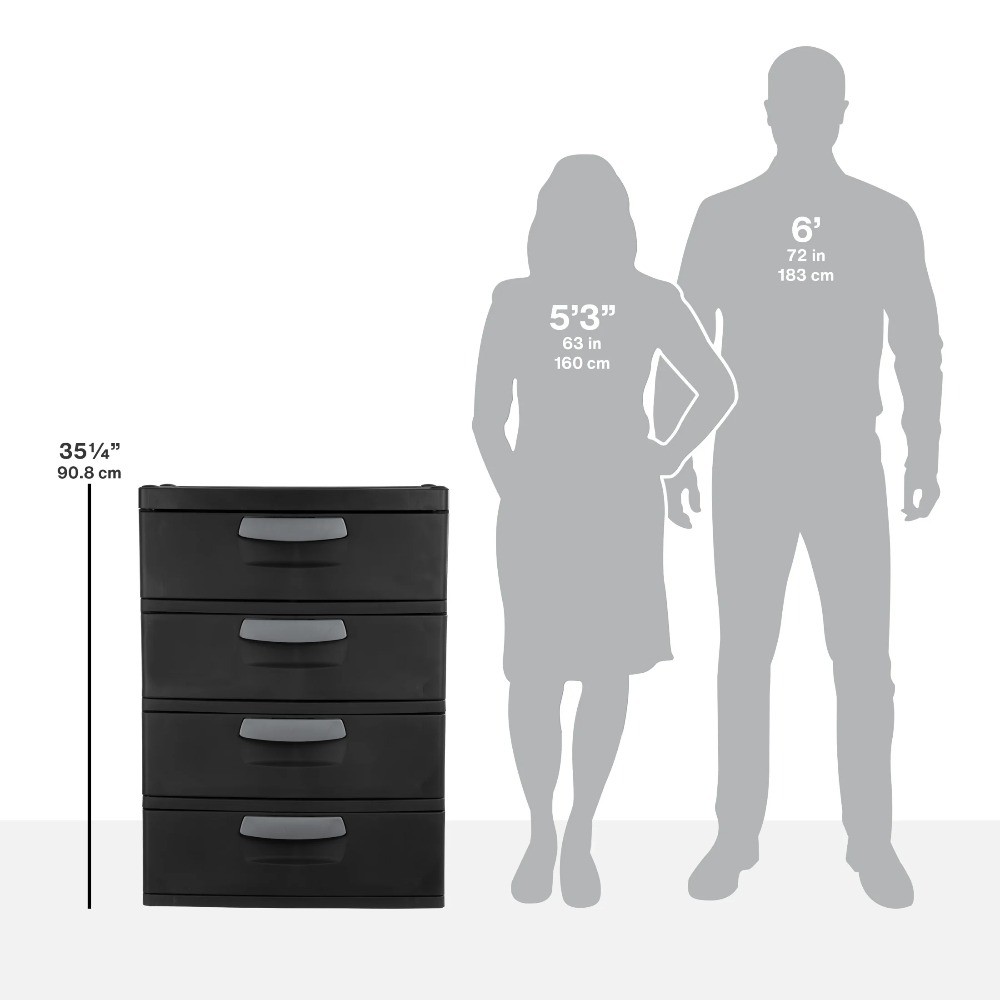 4 Drawer Unit, Durable Plastic Storage Solution for Garages, Dark Gray