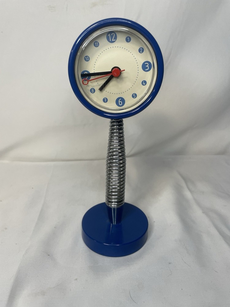 Blue Spring Clock Retro Novelty Metal Spring Desktop Clock 8”