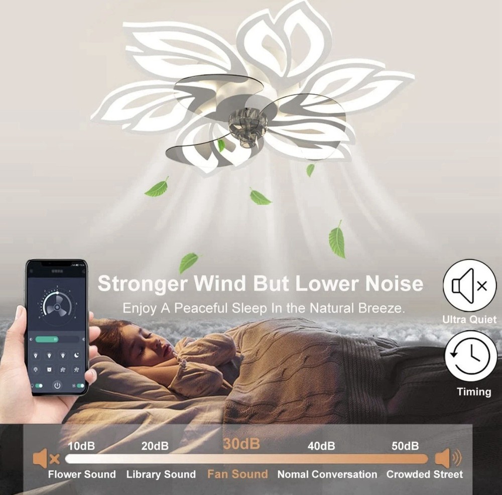 25" Modern Fan Lights LED Ceiling Light kit With Remote APP Control