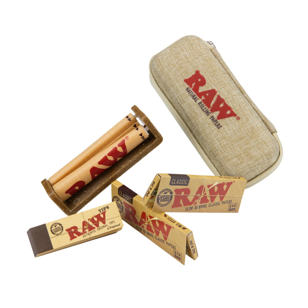 RAW Rolling Kit 79mm Roller +Tips + Cone Wallet + RAW Classic Rolling Papers