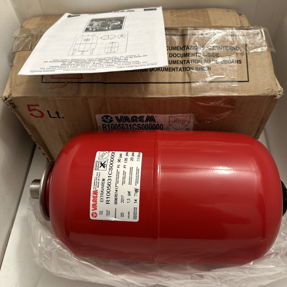 VAREM ITALY RED CENTRAL HEATING EXPANSION TANK 1.3 Gal.  90psi, 3/4”
