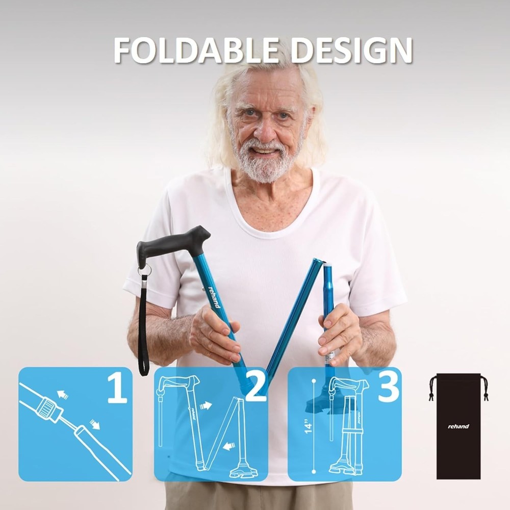 Foldable Adjustable Walking Cane for Seniors - Ergonomic Soft Grip and Stability