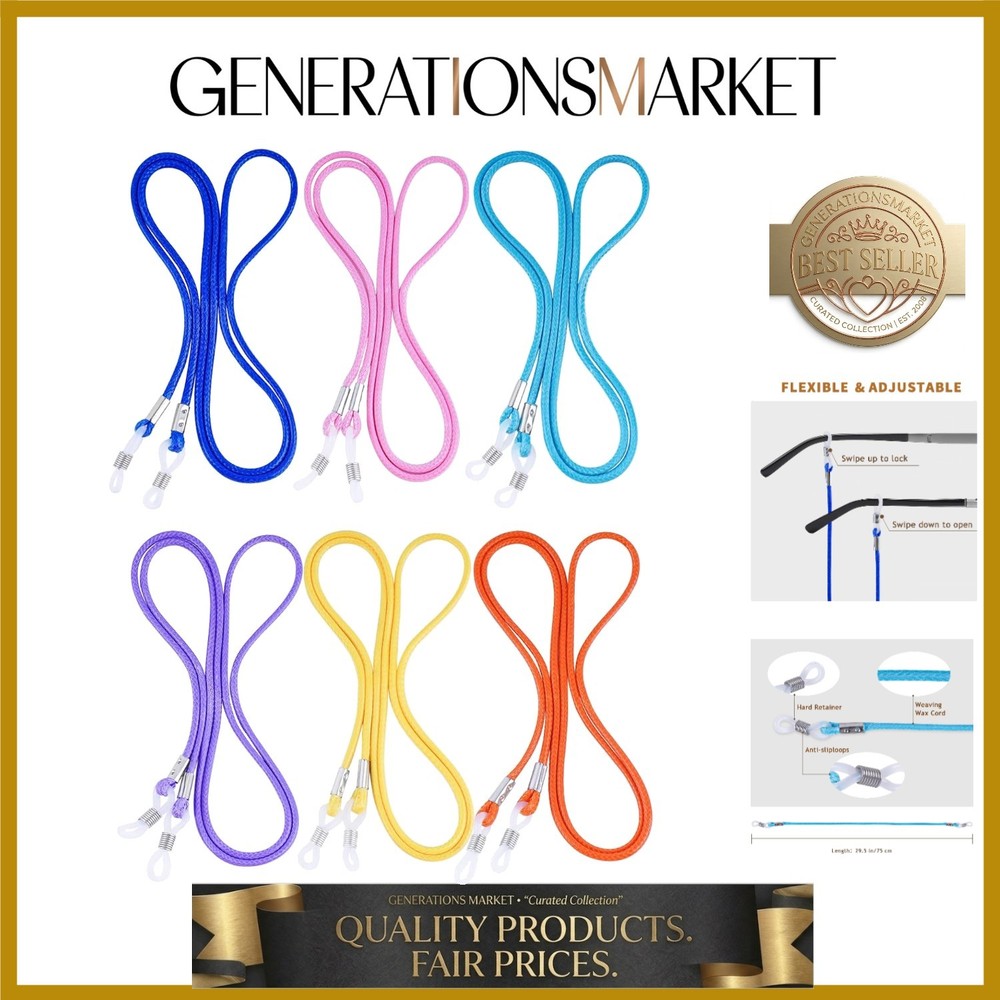 6-Pc  Multicolor Eyeglass Straps - Secure & Stylish Eyewear Holders